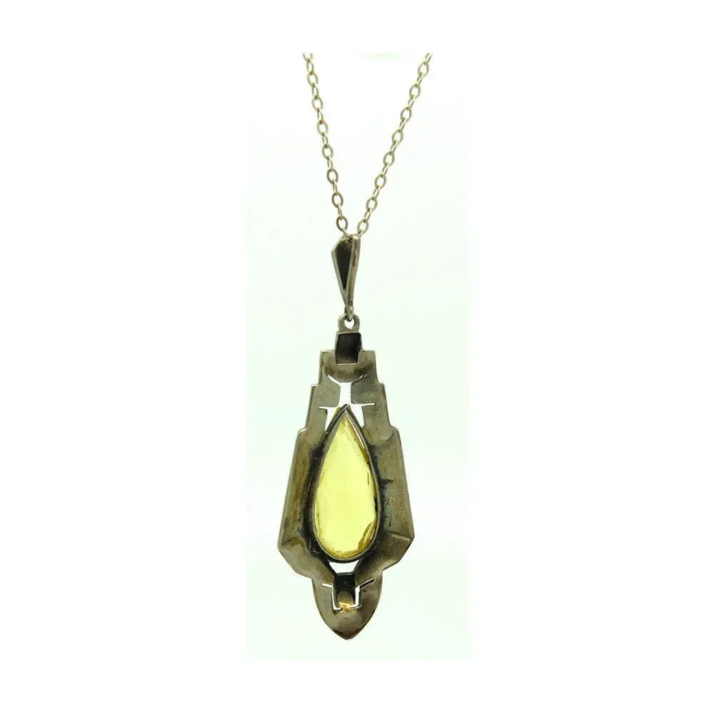 Art Deco 1920s Glass Marcasite Silver Pendant Necklace