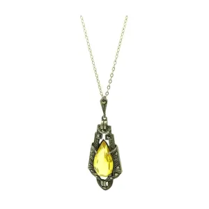 Art Deco 1920s Glass Marcasite Silver Pendant Necklace