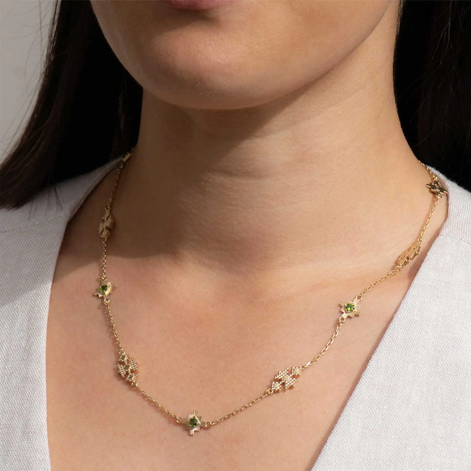 AYLLU Gold Plated Necklace with Chrome Diopside