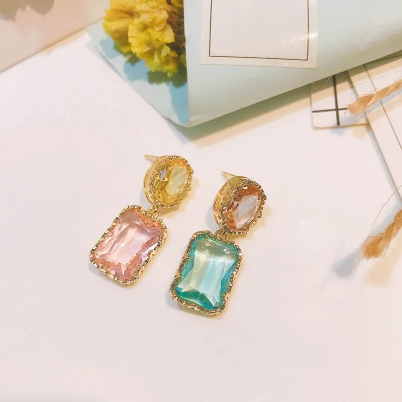 Beautiful Colorful Baroque Crystal Stones AB Style Earrings