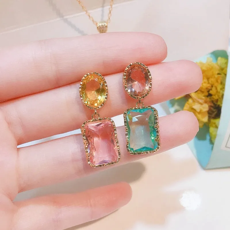 Beautiful Colorful Baroque Crystal Stones AB Style Earrings