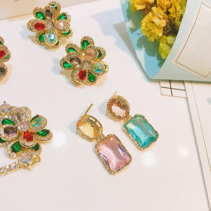 Beautiful Colorful Baroque Crystal Stones AB Style Earrings