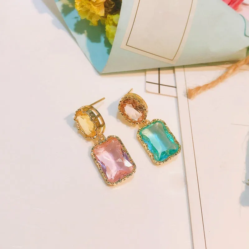 Beautiful Colorful Baroque Crystal Stones AB Style Earrings