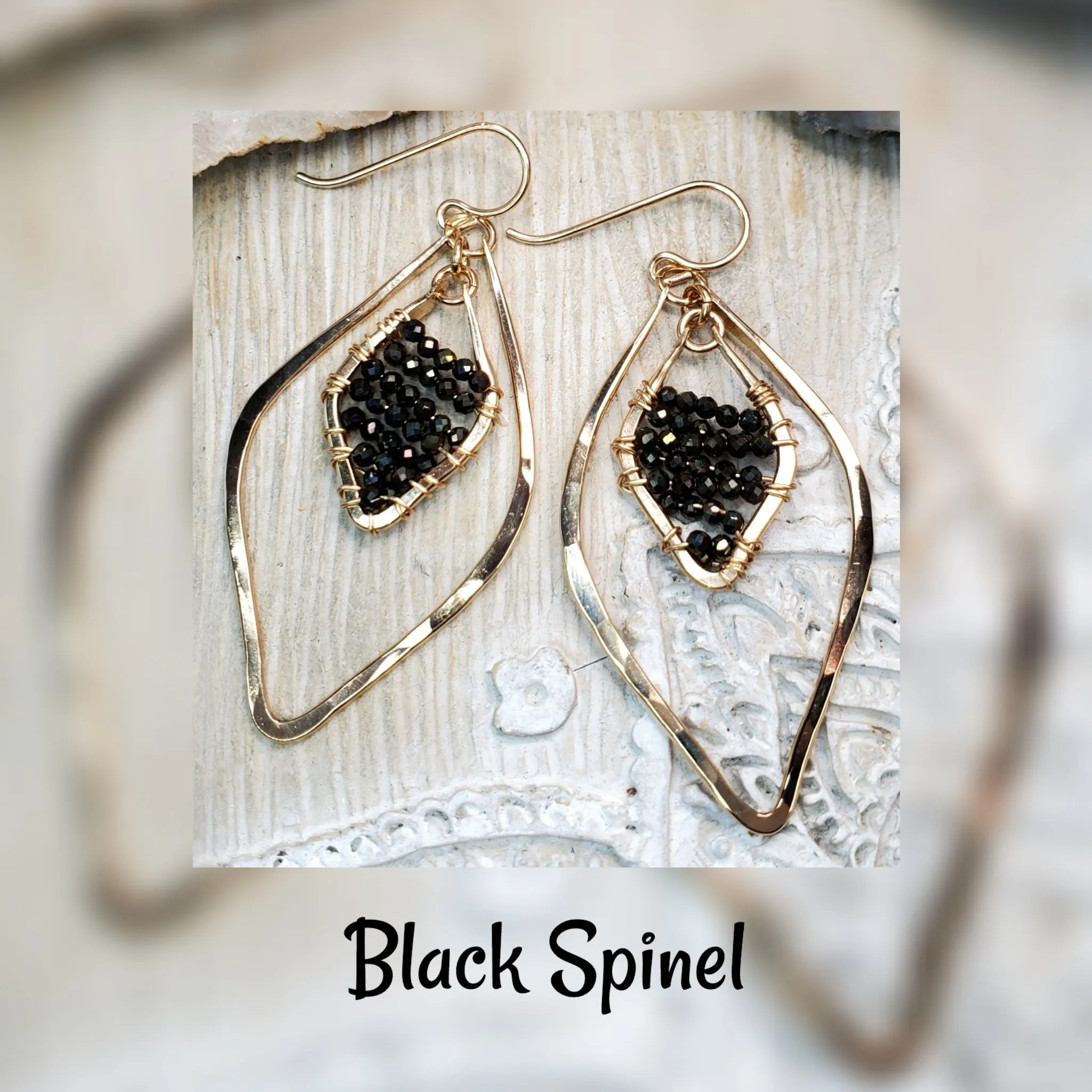 Black Spinel Leaf Earrings