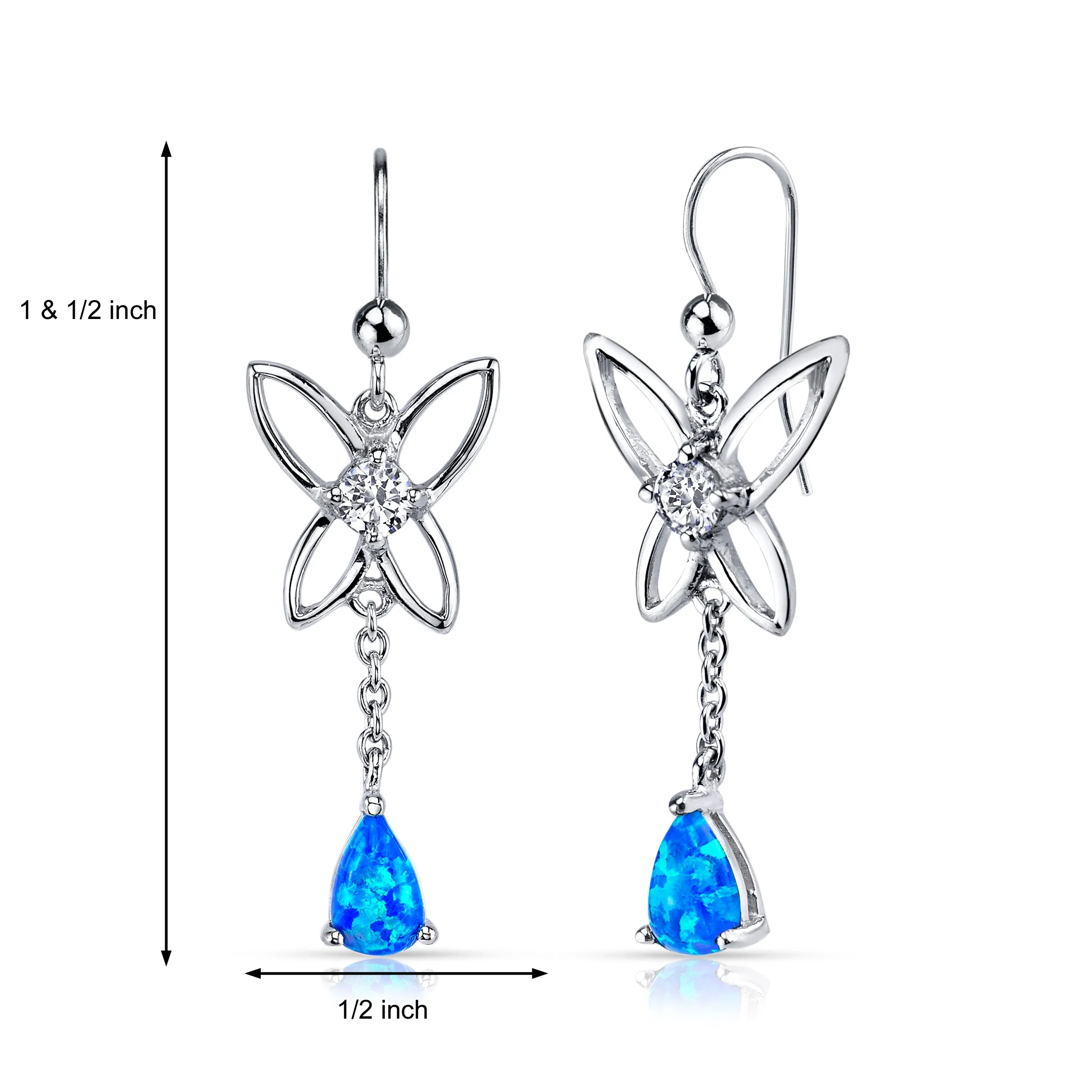 Blue Opal Butterfly Drop Earrings Sterling Silver 1 Carat