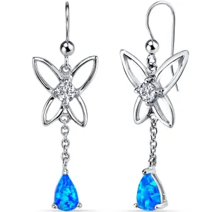 Blue Opal Butterfly Drop Earrings Sterling Silver 1 Carat