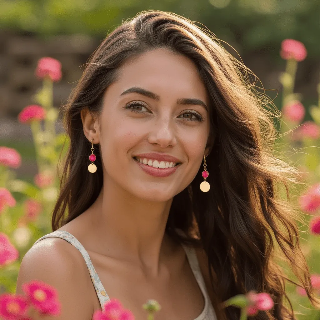 Boho Chic Red Quartz Dangle Earrings: Unique Gold Drop Earrings With Pink Gemstones