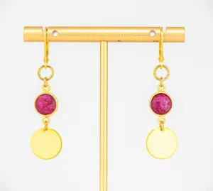 Boho Chic Red Quartz Dangle Earrings: Unique Gold Drop Earrings With Pink Gemstones