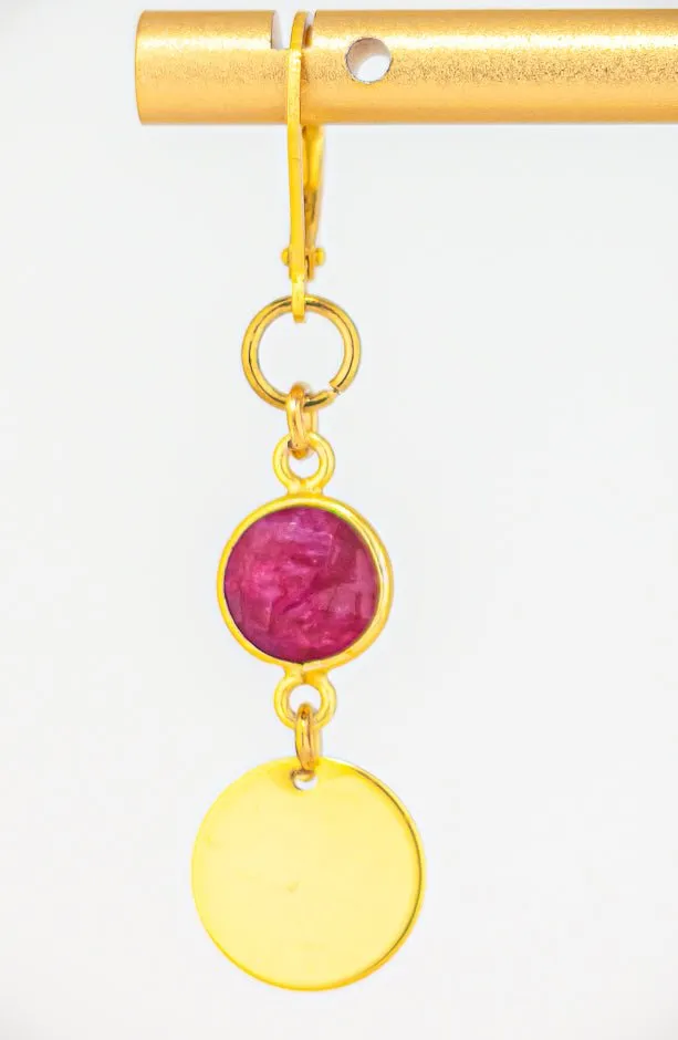 Boho Chic Red Quartz Dangle Earrings: Unique Gold Drop Earrings With Pink Gemstones