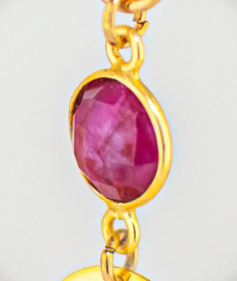 Boho Chic Red Quartz Dangle Earrings: Unique Gold Drop Earrings With Pink Gemstones