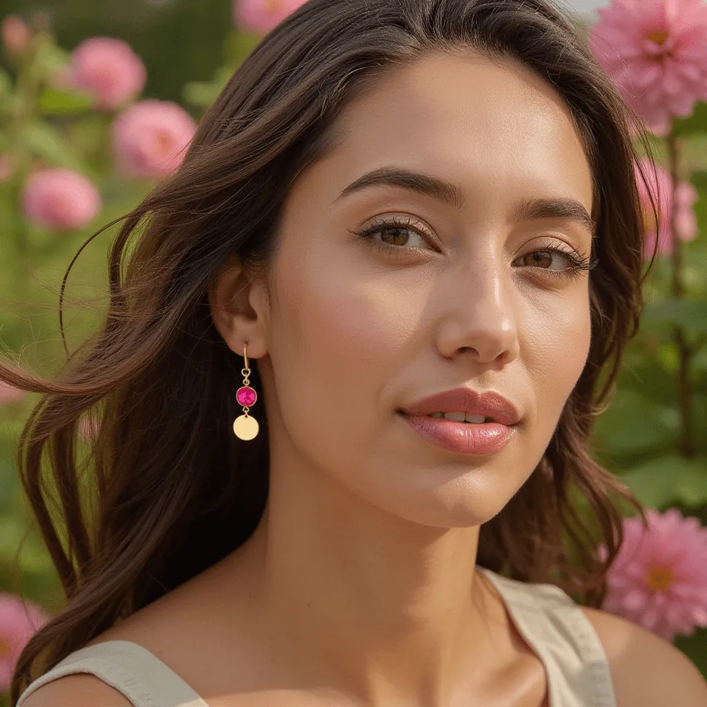 Boho Chic Red Quartz Dangle Earrings: Unique Gold Drop Earrings With Pink Gemstones