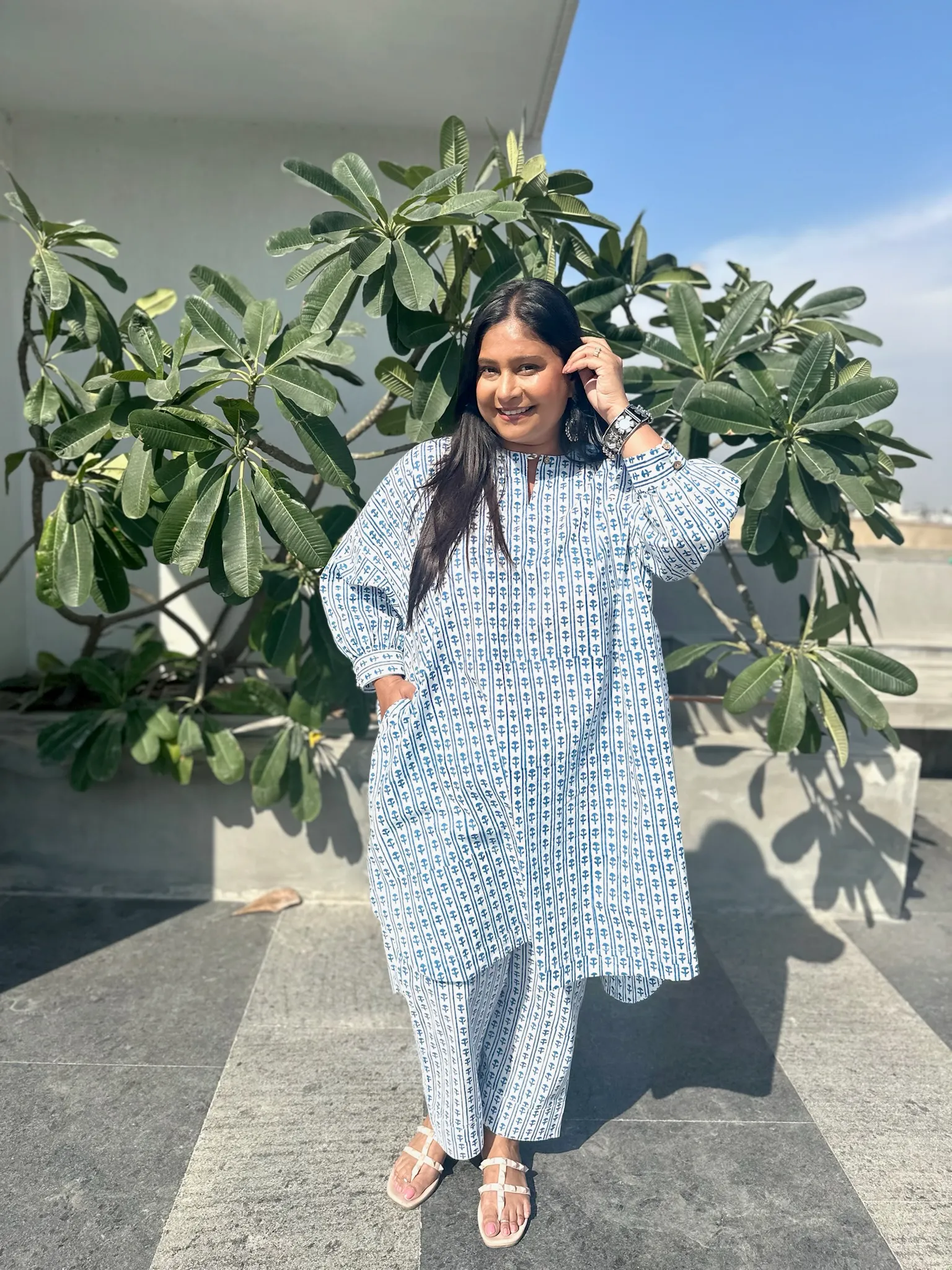 Boxy Blue Floral Stripe Co-ord Set