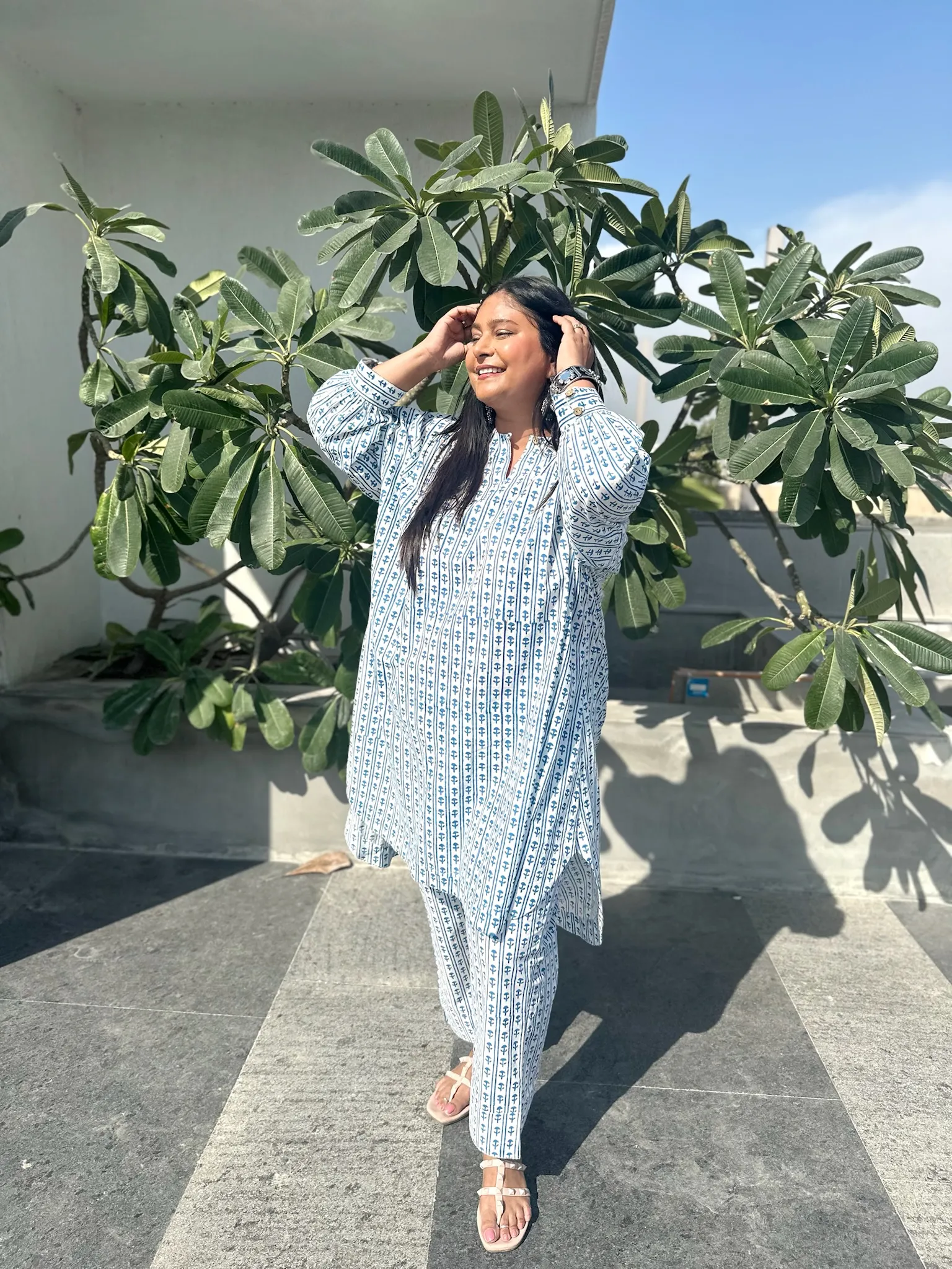Boxy Blue Floral Stripe Co-ord Set