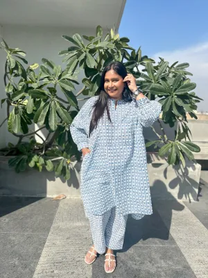 Boxy Blue Floral Stripe Co-ord Set