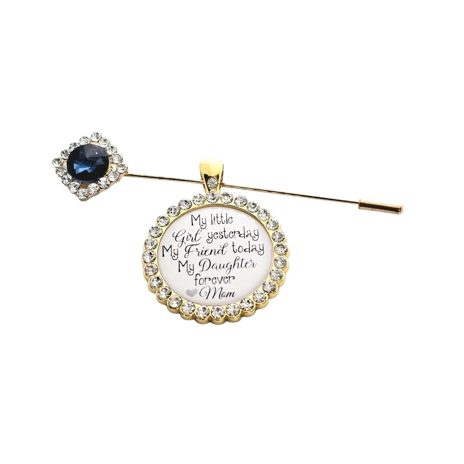 Bridal Bouquet Charm Something Blue Wedding Accessory Bridal Pin Bride Gift from Mom Wedding Jewelry Mother Daughter Gift Sapphire Flower Bouquet Pin (My Little Girl (Gold))