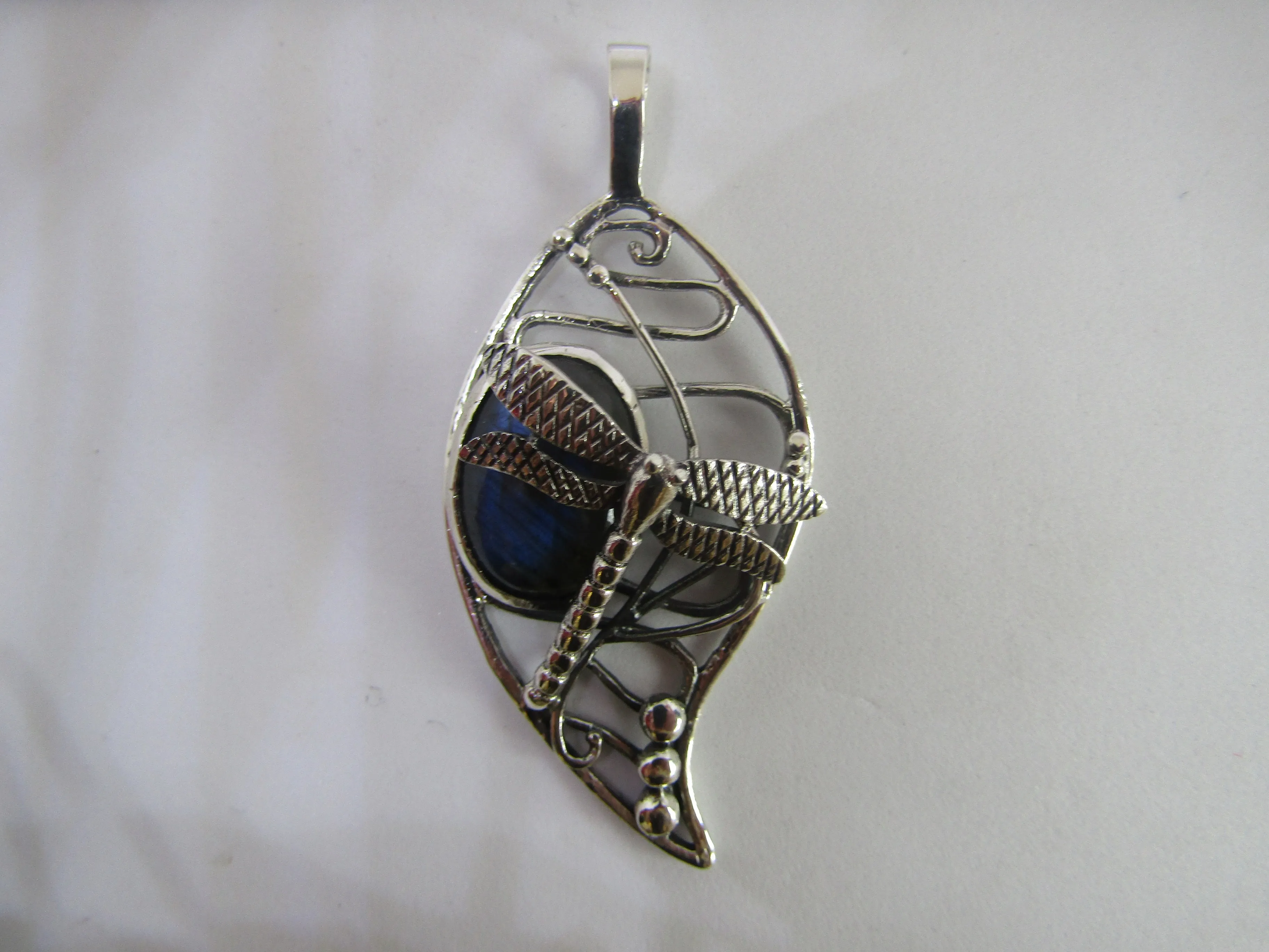Bulrush Dragonfly Pendant with Labradorite