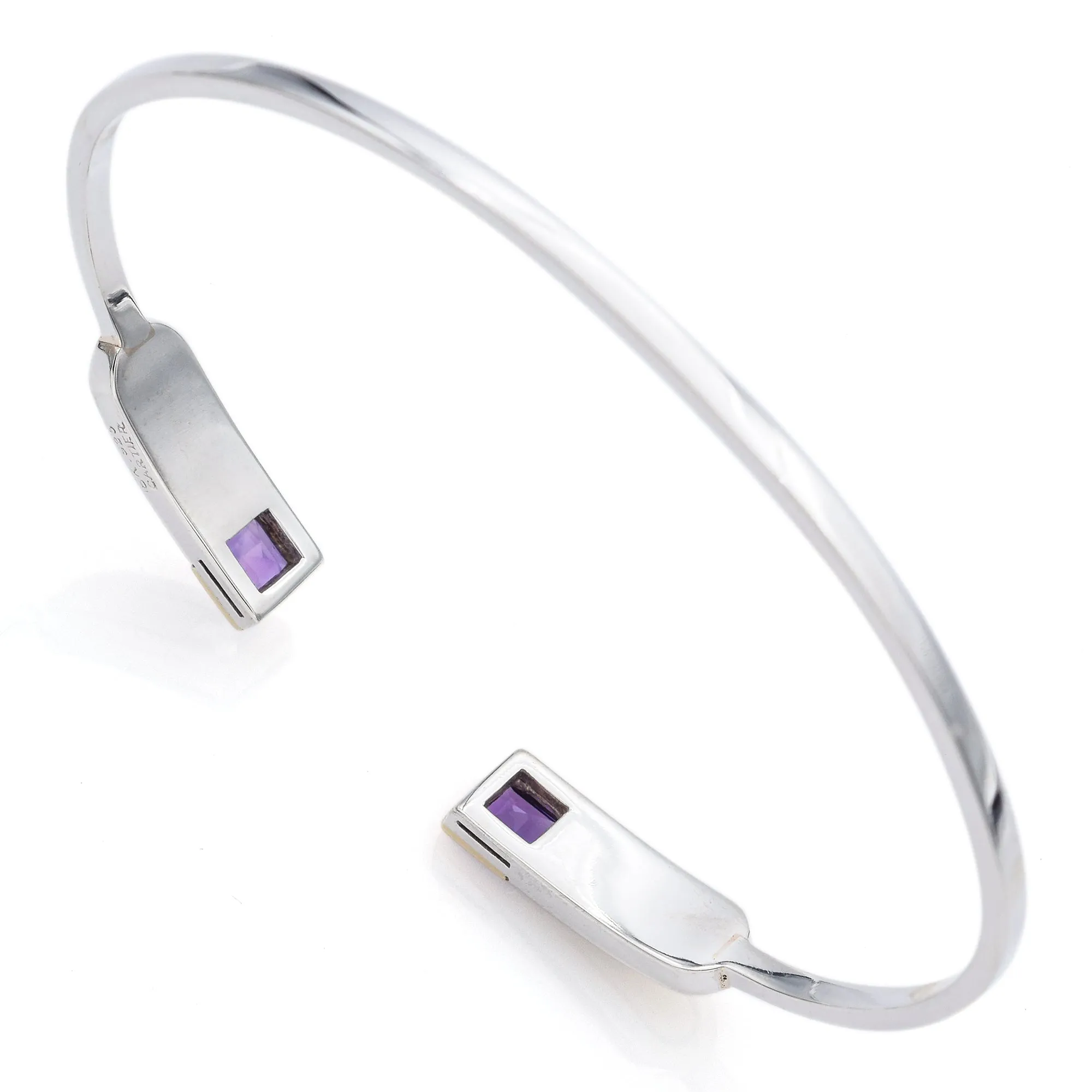 Cartier Sterling Silver & 18K Yellow Gold Amethyst Bracelet & Earrings Set Pouch