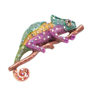 Chameleon Enameled Brooch Pin Jewelry with Crystal