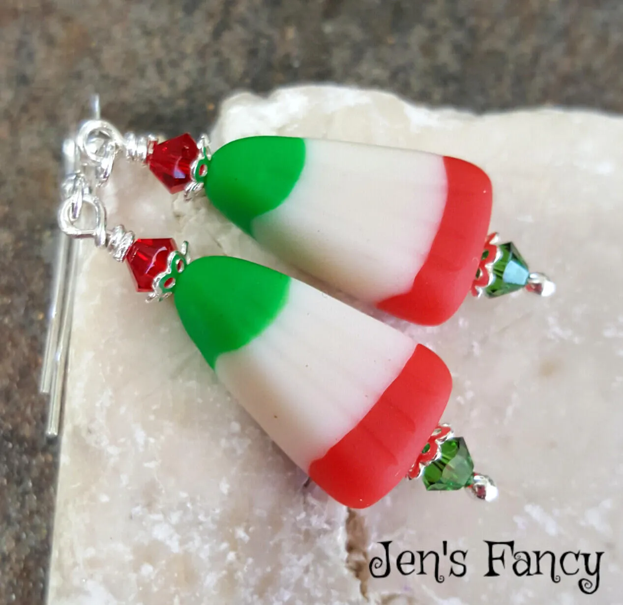 Christmas Candy Earrings Sterling Silver, Unique Handcrafted Christmas Jewelry