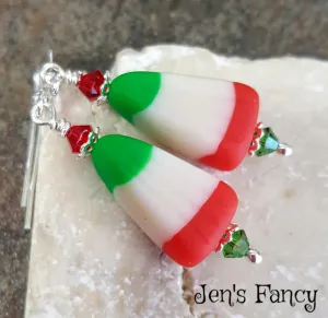 Christmas Candy Earrings Sterling Silver, Unique Handcrafted Christmas Jewelry