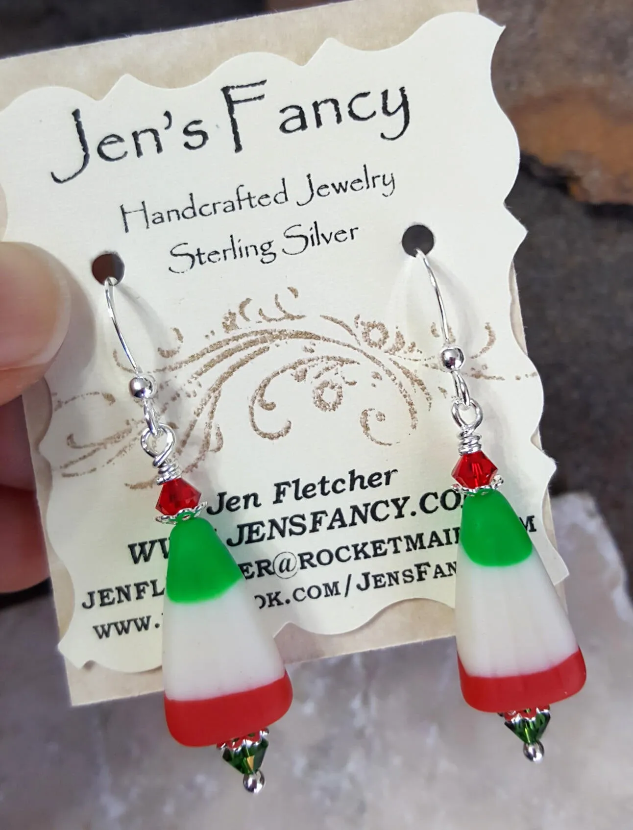 Christmas Candy Earrings Sterling Silver, Unique Handcrafted Christmas Jewelry