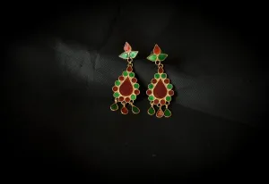 Classy Earring with Red and Green Meenakari - Assamese Traditional Jewellery