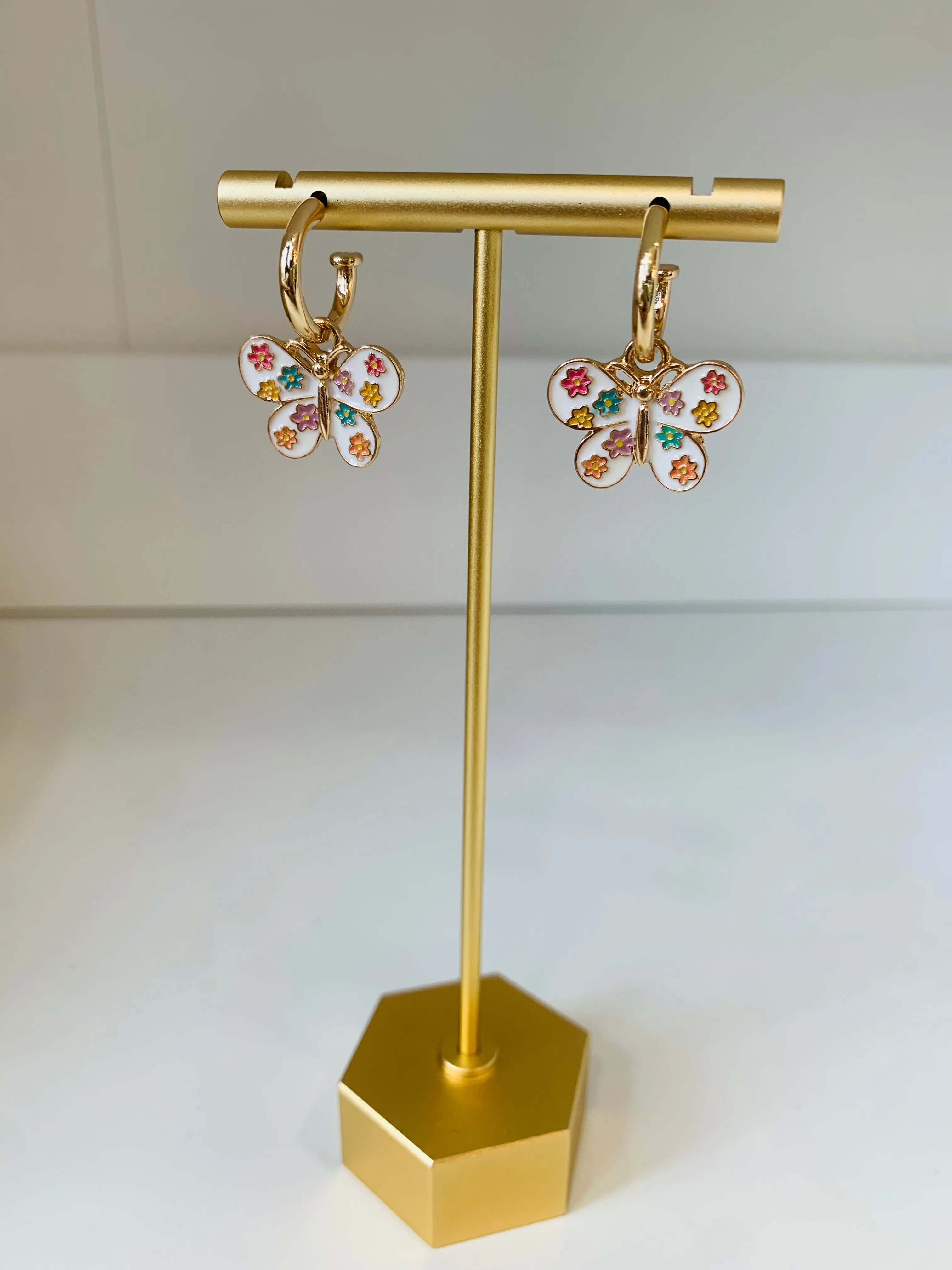 Colorful Butterfly Gold Hoop Dangle Earrings