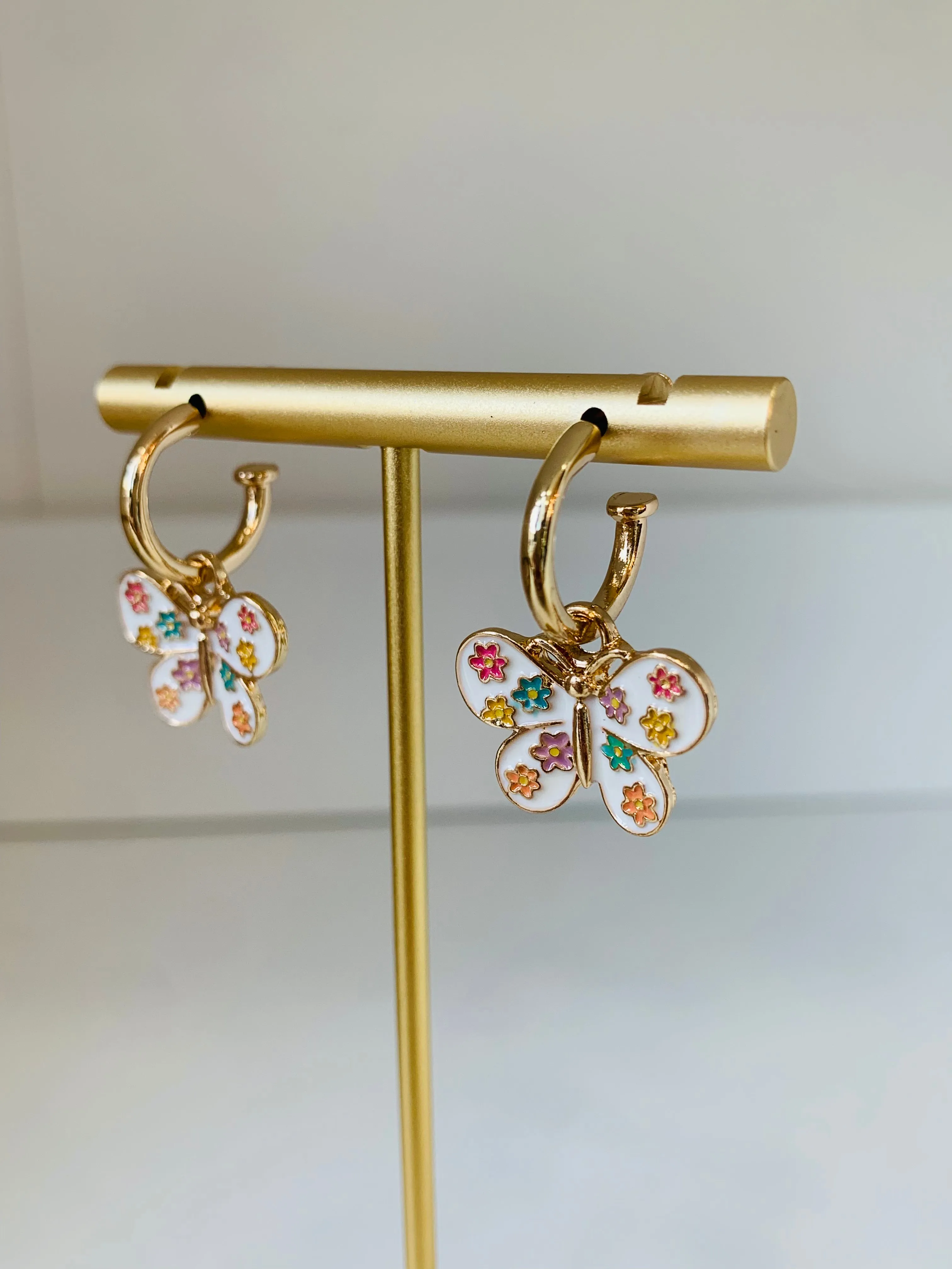 Colorful Butterfly Gold Hoop Dangle Earrings