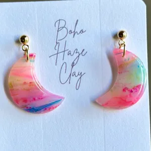 Colorful Crescent Moon Dangle Earrings