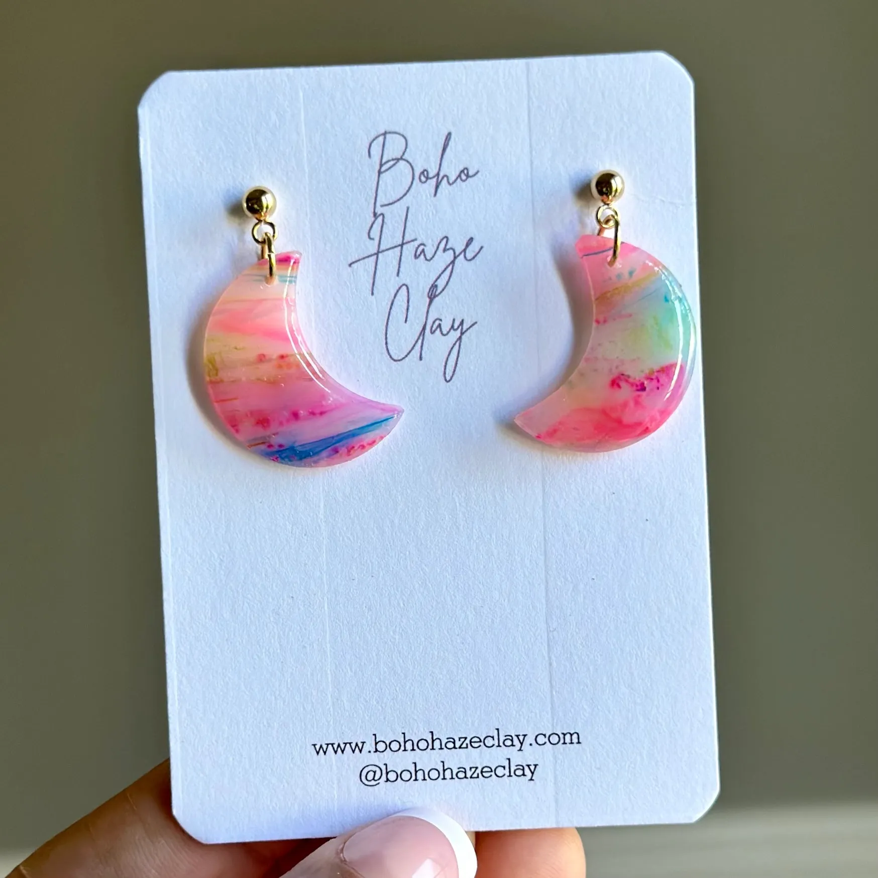 Colorful Crescent Moon Dangle Earrings