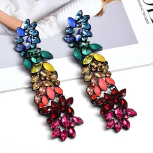 Colorful Crystals Long Drop Earrings