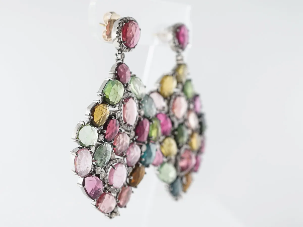 Colorful Earrings w/ Tourmaline & Diamonds in Sterling Silver