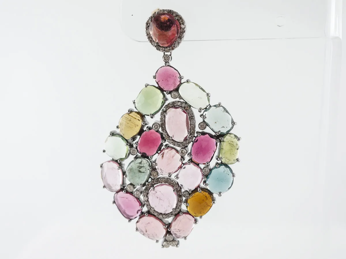 Colorful Earrings w/ Tourmaline & Diamonds in Sterling Silver