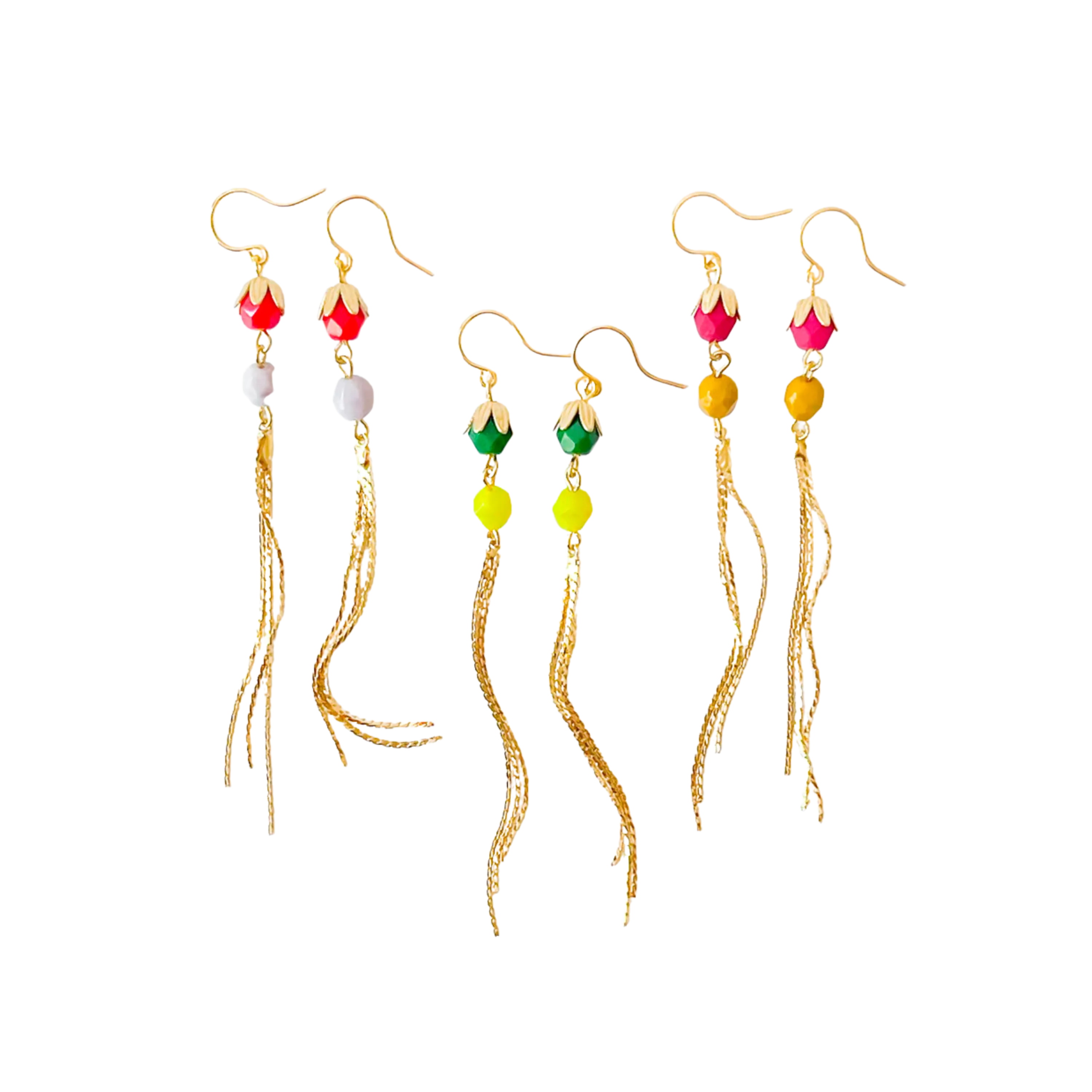 Colorful Gold Chain Tassel Earrings