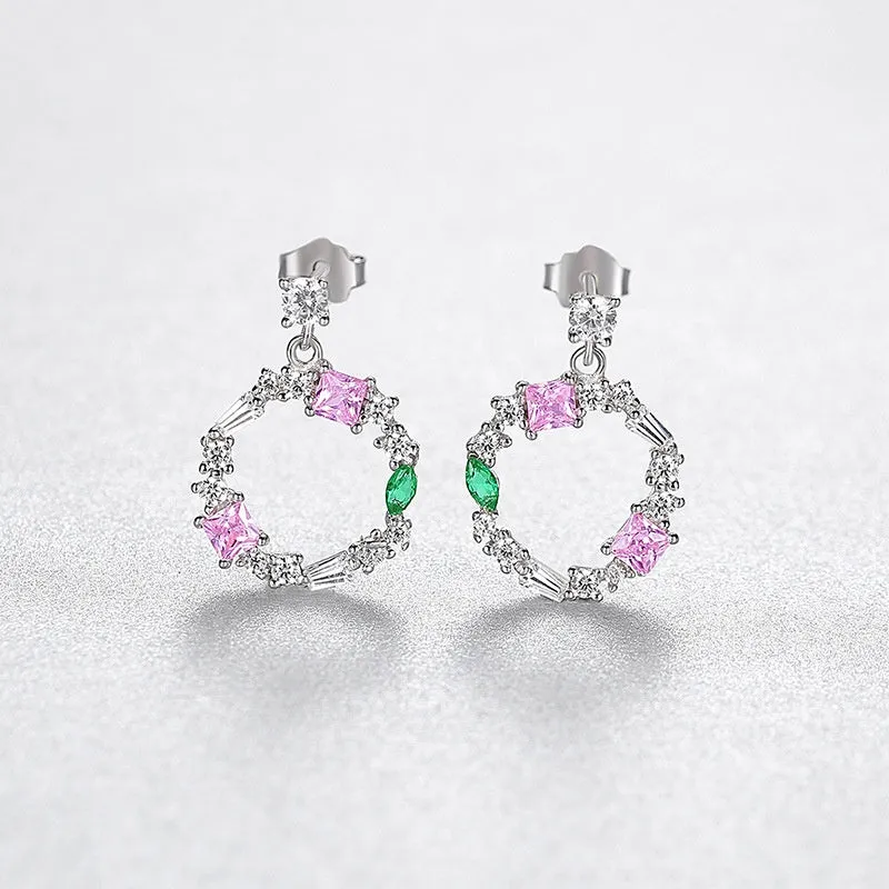 Colorful Round Dangle S925 Silver Earrings