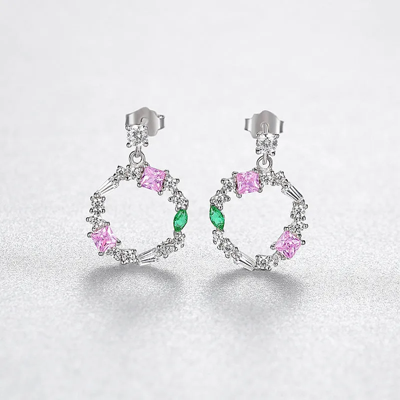 Colorful Round Dangle S925 Silver Earrings