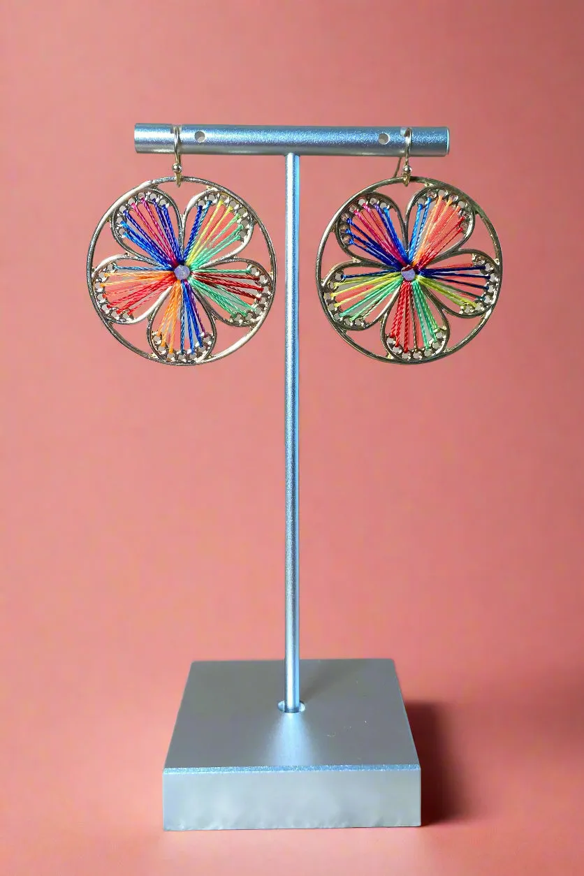 Colorful Stitched Flower Earrings