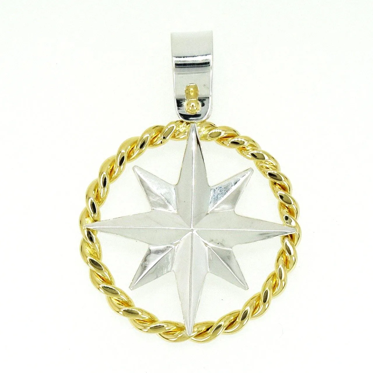Compass Rose Grande 14K Two-Tone Gold Rope Rim Pendant