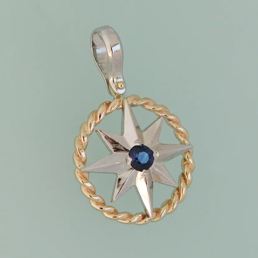 Compass Rose Grande 14K Two-Tone Gold Rope Rim Pendant