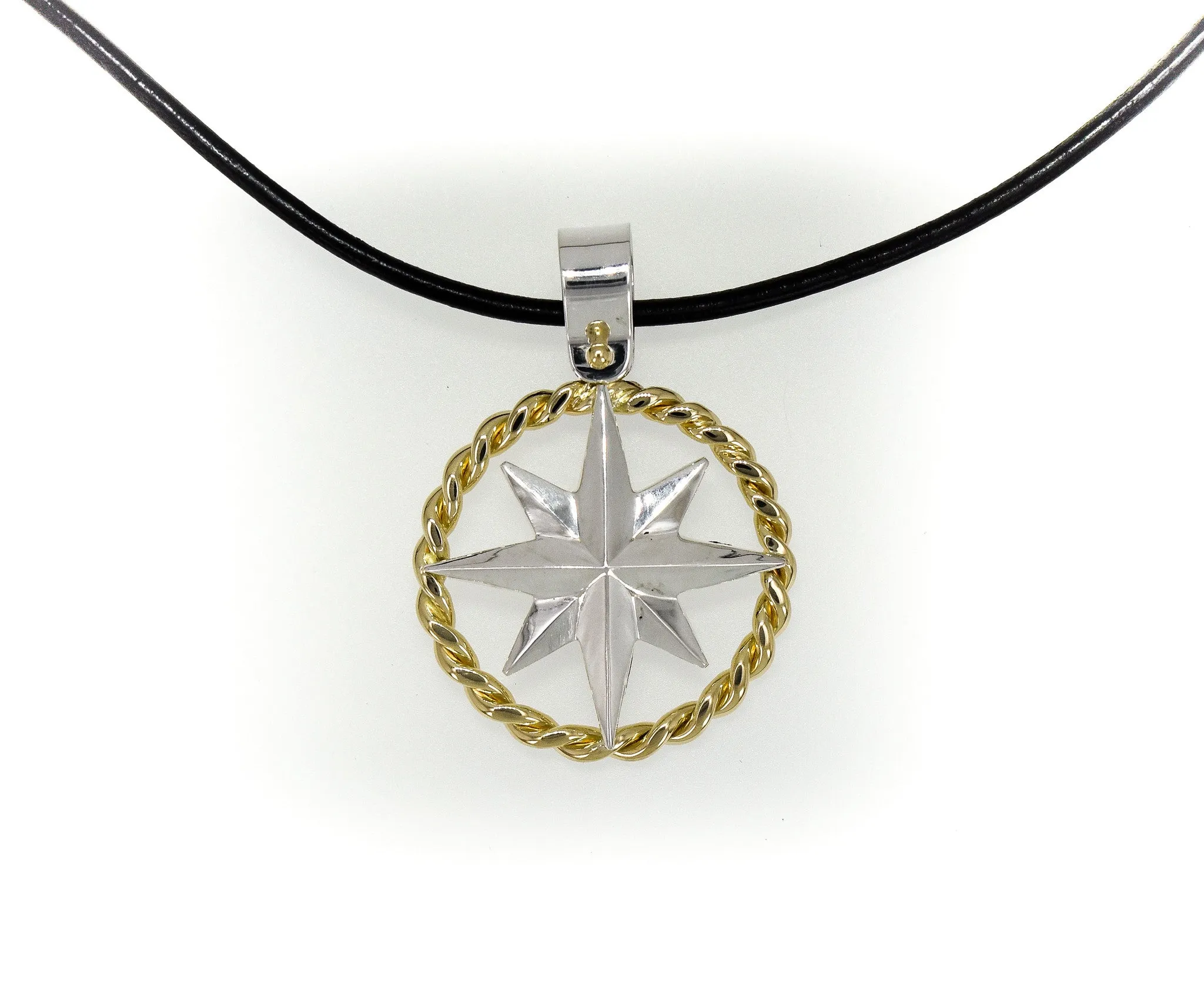 Compass Rose Grande 14K Two-Tone Gold Rope Rim Pendant