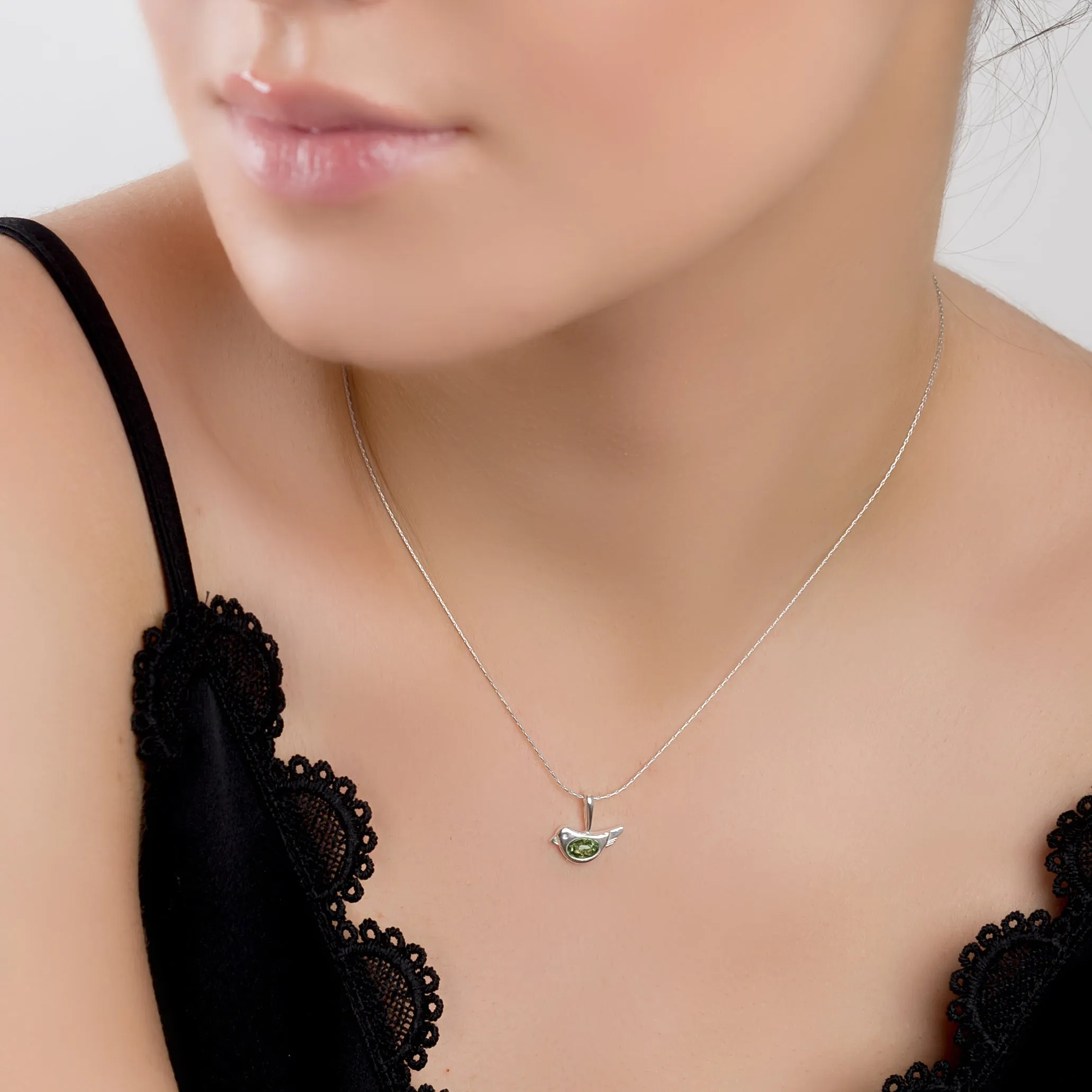 Cute Bird Necklace in Silver and Coral