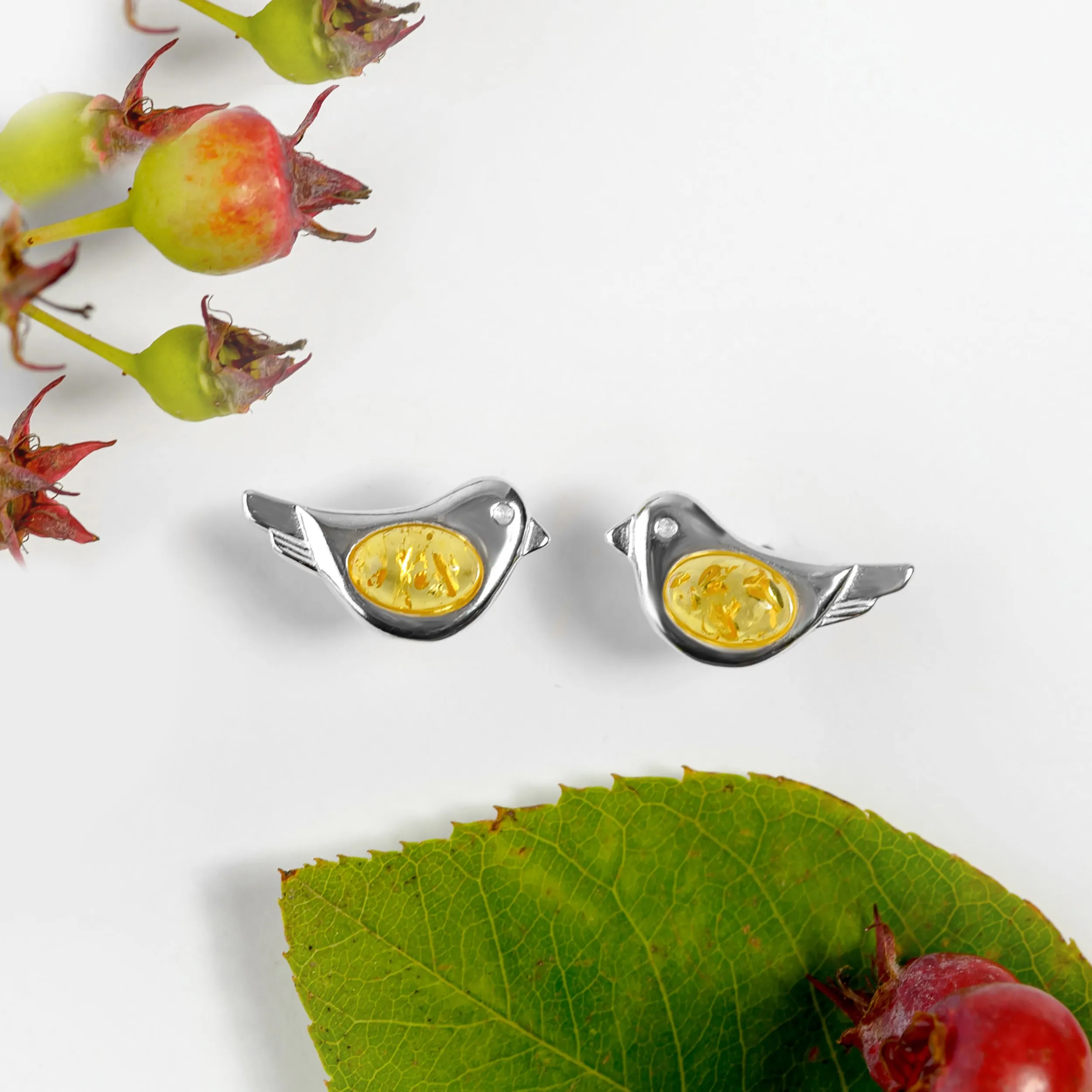 Cute Bird Necklace in Silver and Coral