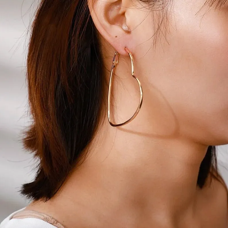 Cute Unique Heart Hoop Earrings For Women