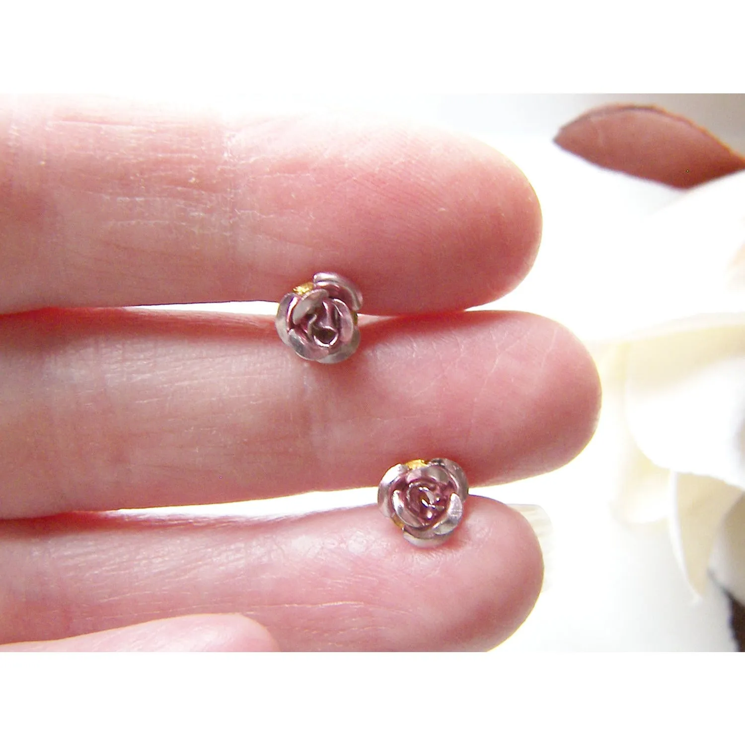 Dainty Pink Rose Earring Posts, Studs, Handcrafted