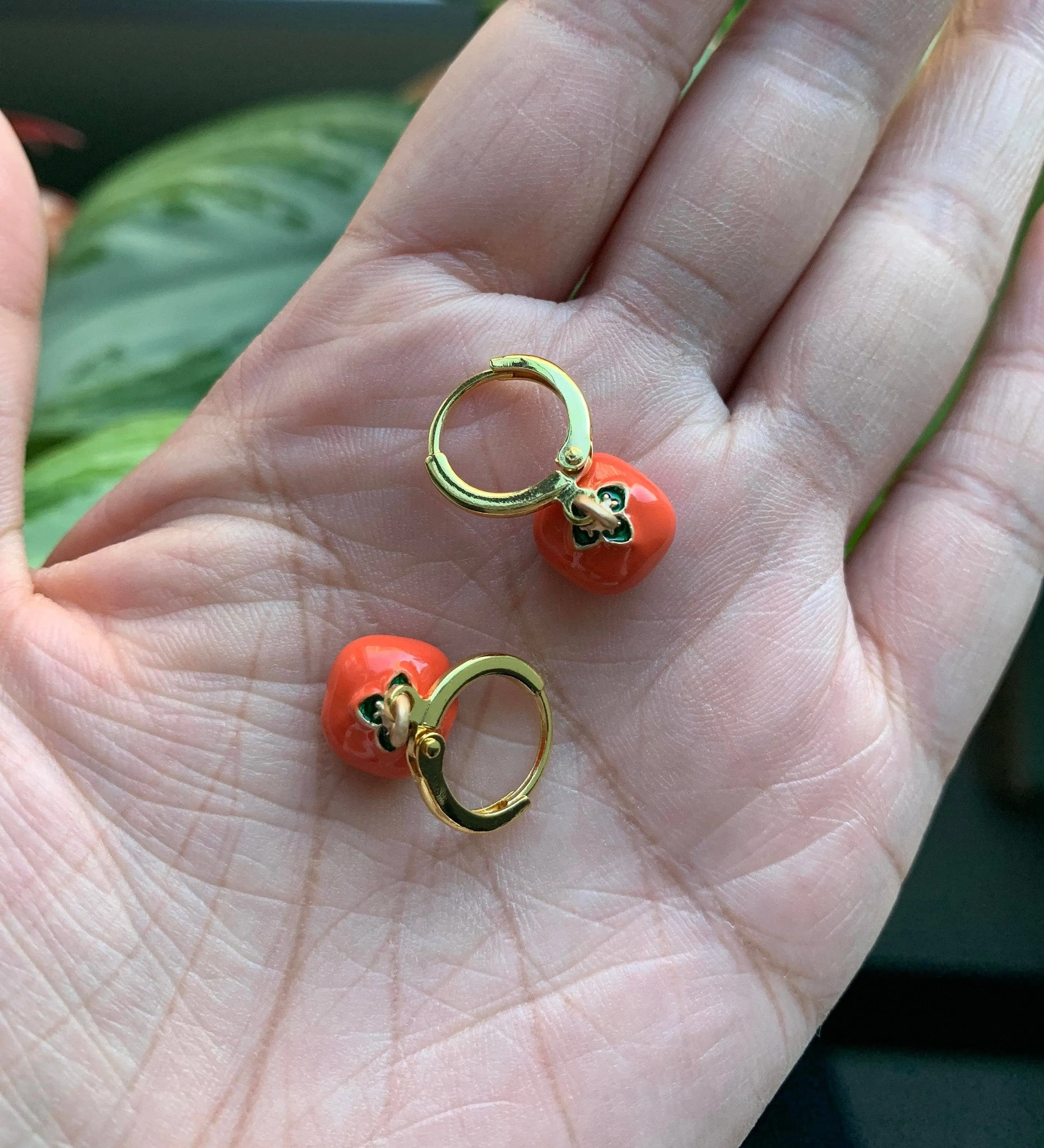 Dainty Tomato Huggie Hoop Earrings – Playful & Unique Statement Jewelry