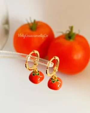 Dainty Tomato Huggie Hoop Earrings – Playful & Unique Statement Jewelry