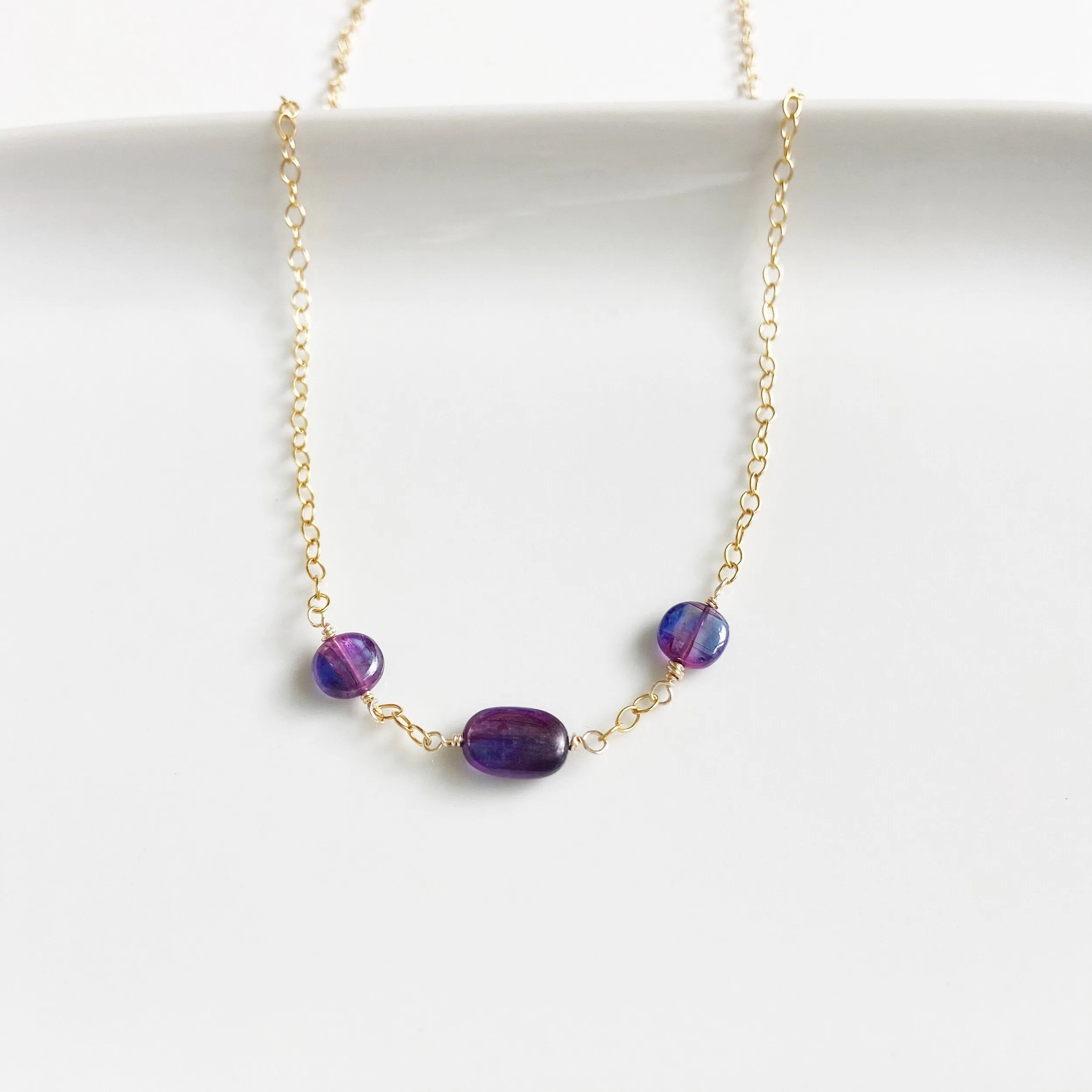 Dark Purple Mystic Kyanite Segmented Short Necklace in Gold or Silver (17 inches)