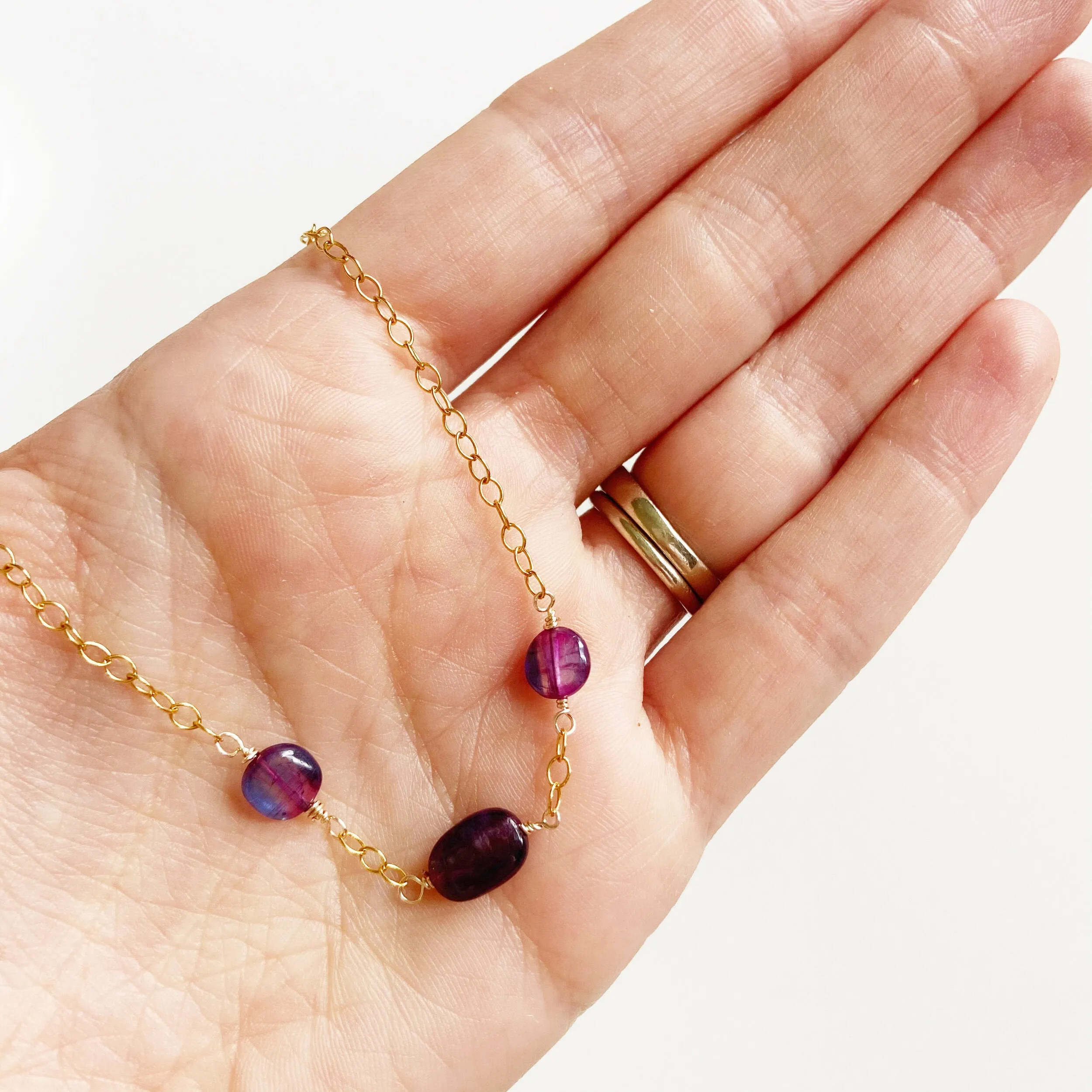 Dark Purple Mystic Kyanite Segmented Short Necklace in Gold or Silver (17 inches)