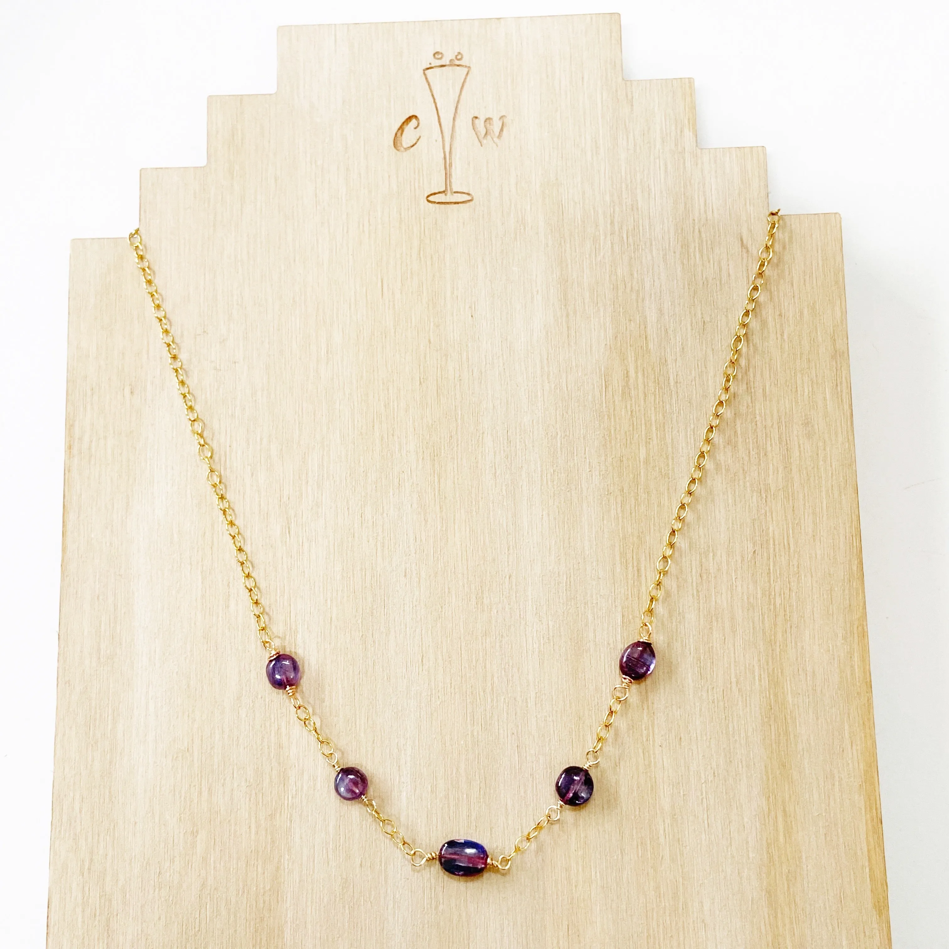 Dark Purple Mystic Kyanite Segmented Short Necklace in Gold or Silver (17 inches)