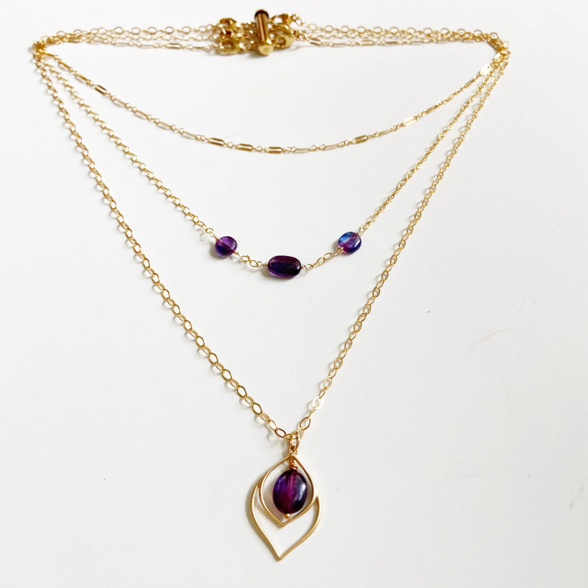 Dark Purple Mystic Kyanite Segmented Short Necklace in Gold or Silver (17 inches)